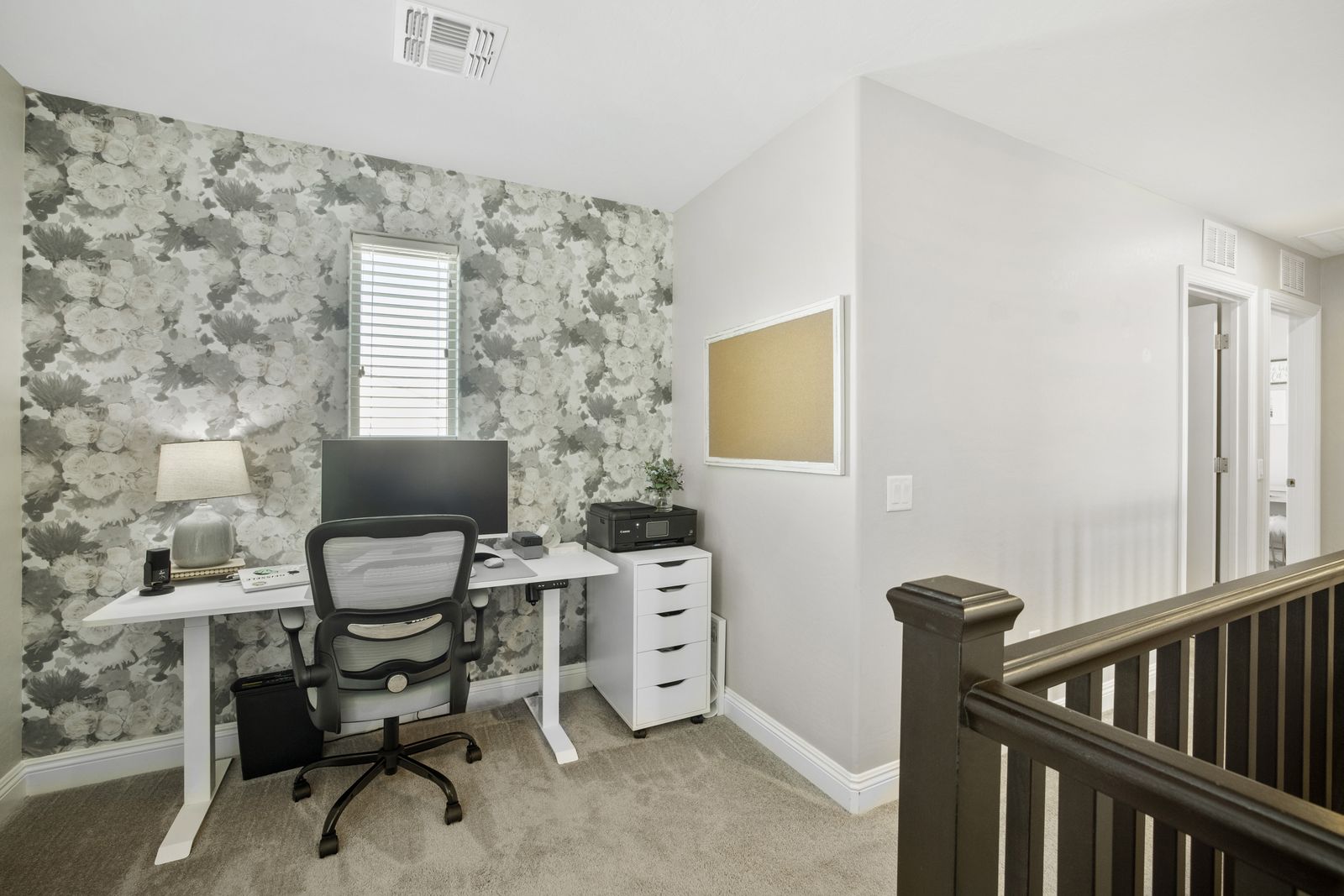 Loft office, 9 feet by 10 feet 10 inches.