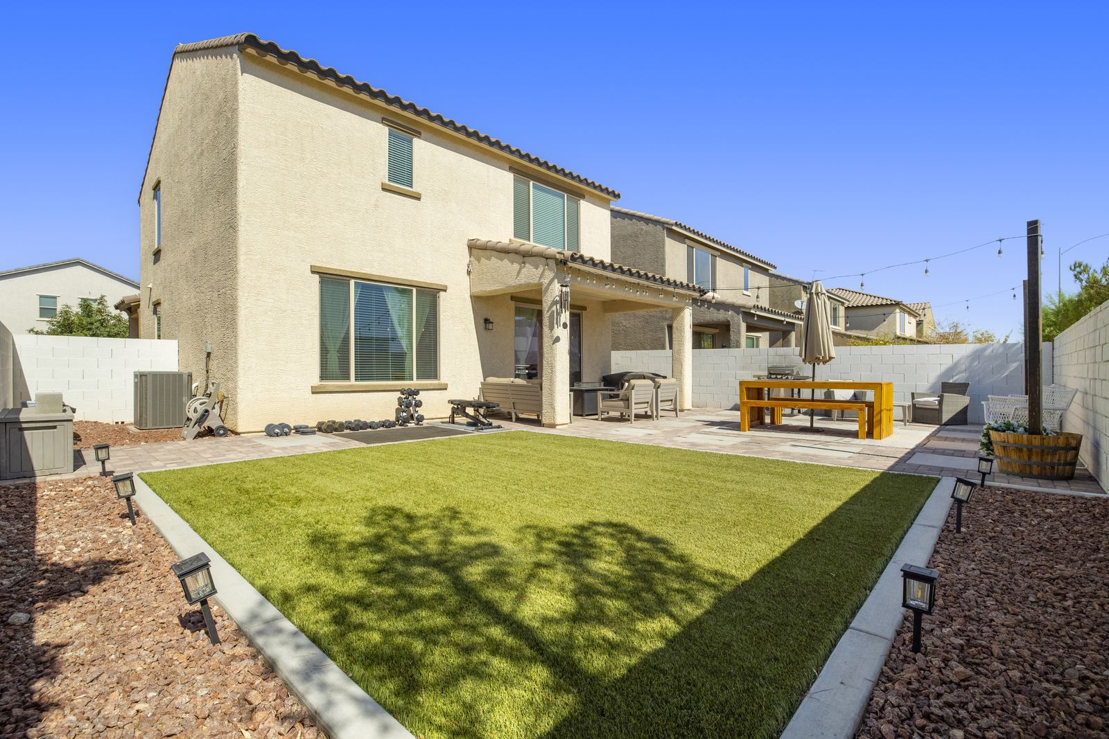 Rear elevation and the covered patio.